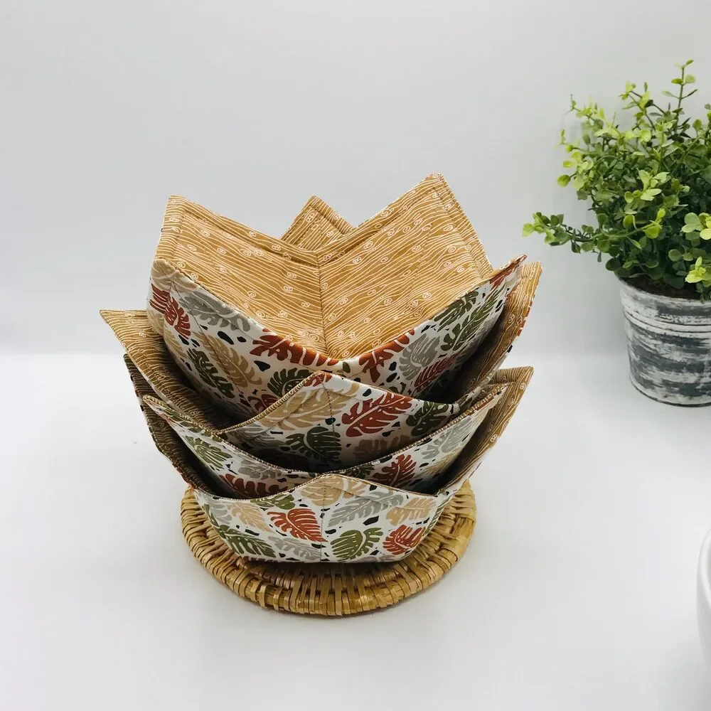Microwave Soup Bowl Cozy Pint Size Cozy, Reversible, Monstera Plant Print